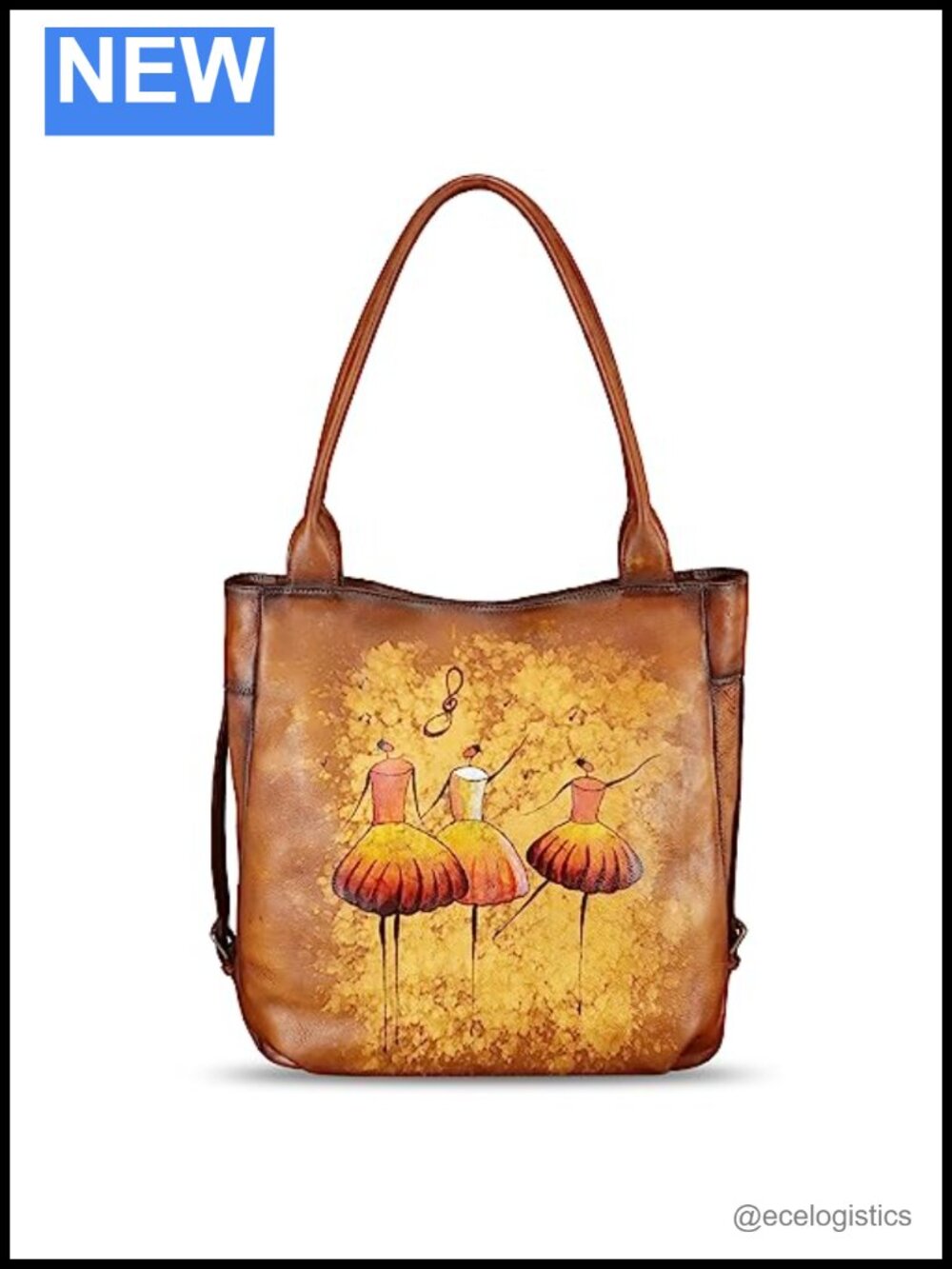 Genuine Leather Hand Painted Satchel Handbag Tote Shoulder Bag